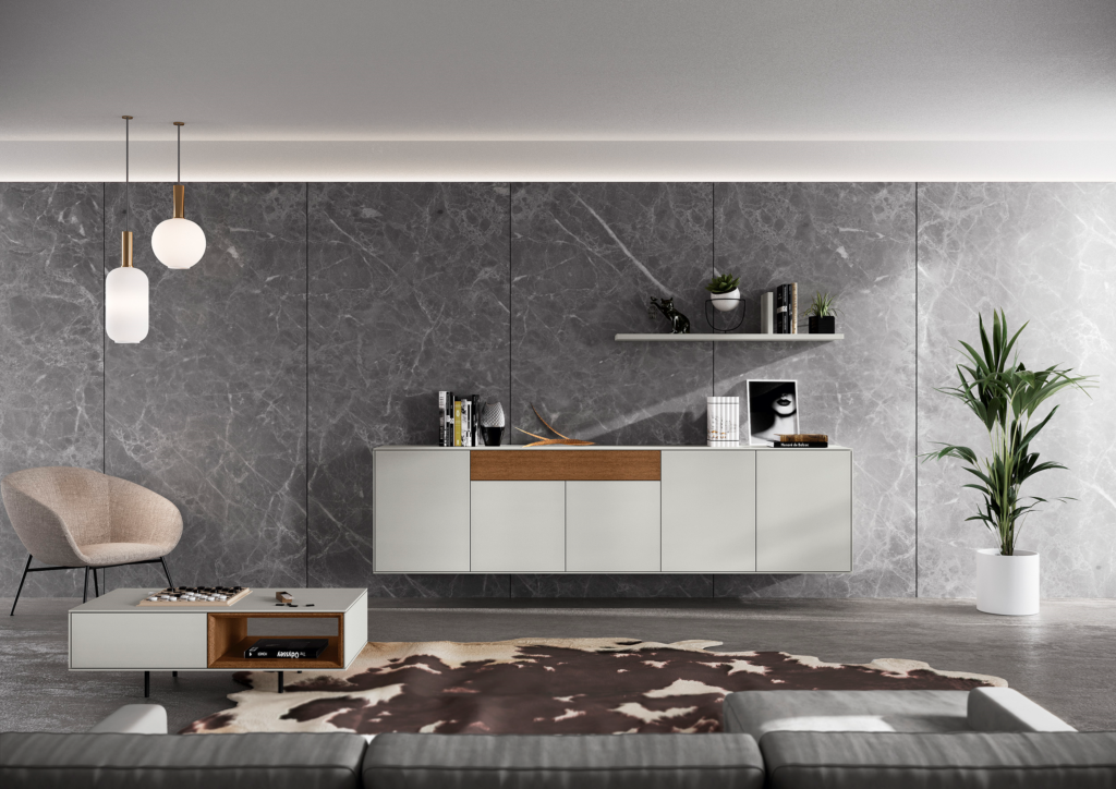 Dressoir in wit matte lak en lade in eik natuur