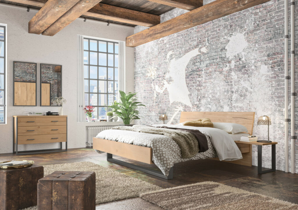 Slaapkamer hout met metalen frame