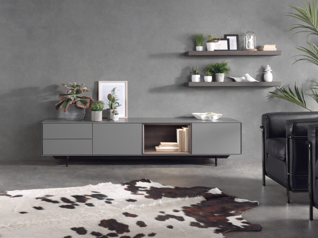 TV-meubel op zwart onderstel in basaltkleur