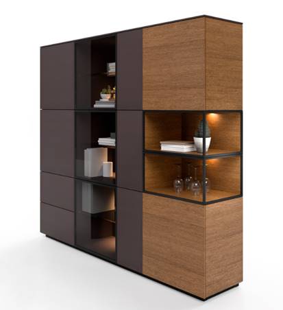 Vitrine zwart/walnoot